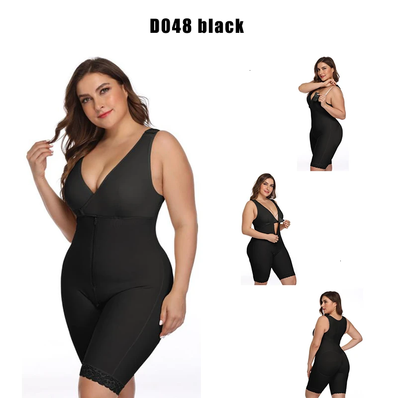 D048 black Новинка, Женское боди размера плюс, Корректирующее белье, Утягивающие трусы для похудения, Утягивающие трусы, стильные, с застежкой-молнией, с бюстгальтером, пояс на талию, Fajas - Цвет: D048 black