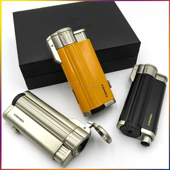 

COHIBA Fashion Metal Windproof Refillable Cigarette Jet Lighter 3 Torch Flame Professional Cigar Lighters With Gift Box