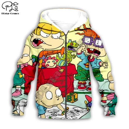 90s толстовки с капюшоном с объемным рисунком героев мультфильмов; детский пуловер на молнии с длинными рукавами; свитер с героями мультфильмов для всей семьи - Цвет: Black