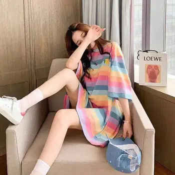 

Rainbow Print Japan Harajuku Hip Hop T-shirts Women Summer Short Sleeve Loose T Shirt Women 2020 Cute Oversized T Shirts Females