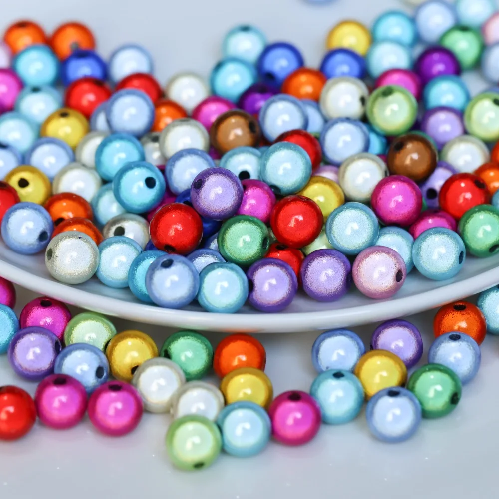 

10-50pcs Imitation Pearl Laser Beads 4-14MM Hole Round Plastic Acrylic Spacer Bead For DIY Jewelry Making Findings Accessories