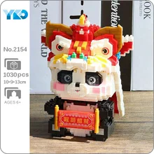 

YKO 2154 China Ancient Panda Building Blocks Lion Dance Animal Pet 3D Model DIY Mini Diamond Bricks Toy for Children Kid Gifts