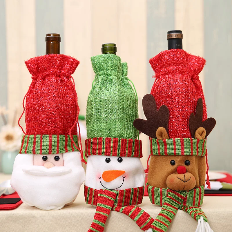 

Wine Bottle Christmas Cover Santa Snowman Party Ornament Decor Table Xmas