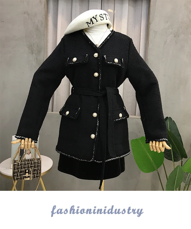 autumn new single-breasted tweed jacket female wild waist jacket