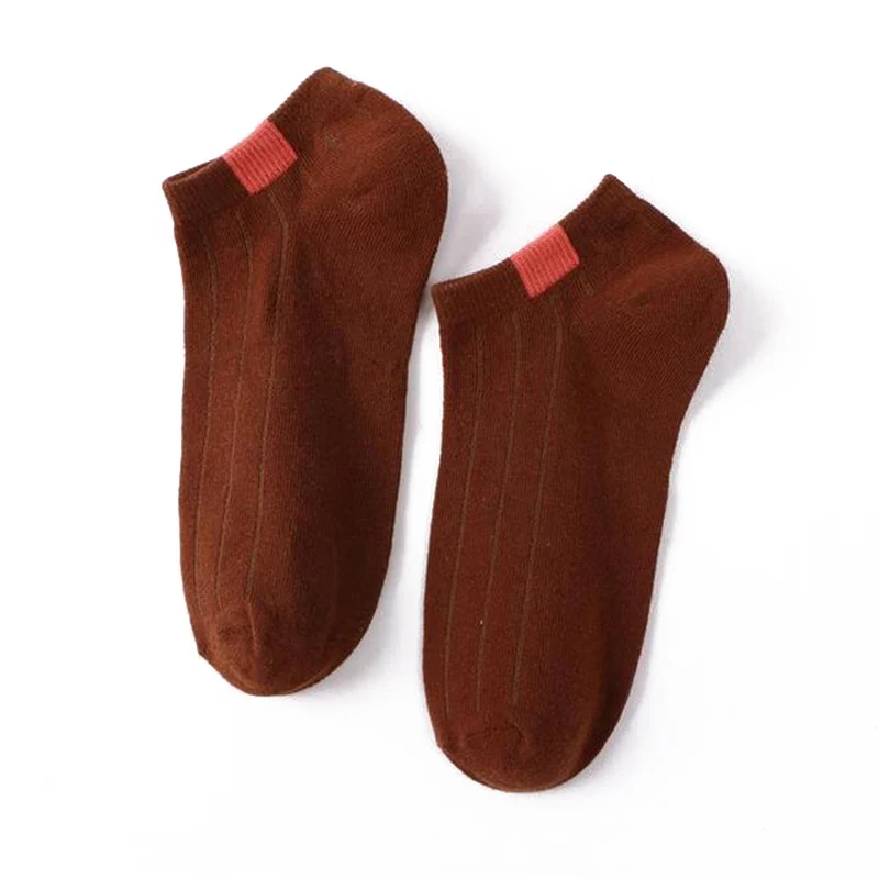1 пара Хлопковых Носков унисекс удобные короткие носки в полоску женские тапочки короткие носки до лодыжки белые, черные, красные, синие спортивные носки - Цвет: coffee