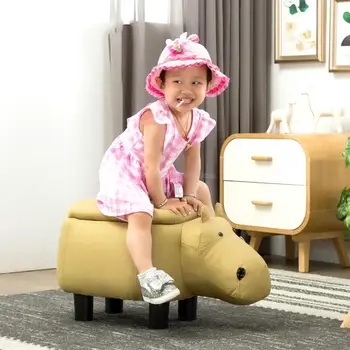 

Comfortable Durable Footstool Cute Animal Hippo Cloth Storage Shoe Bench Sofa with PV Sturdy Legs Bearing 80kg Gifts For Kids