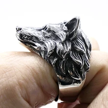 Мужское кольцо из нержавеющей стали AMUMIU Wolf Head байкерские
