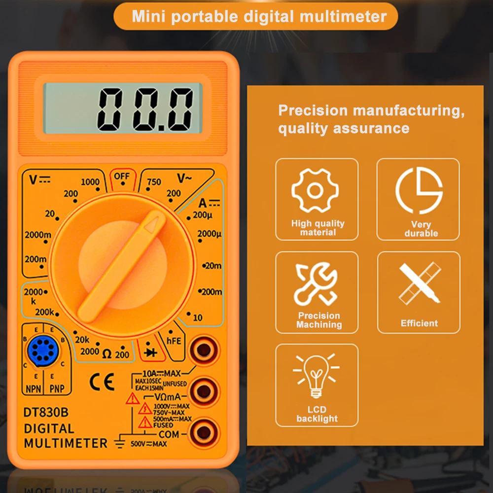 DT830B/DT830D ЖК-цифровой мультиметр мини Мультифункциональный Напряжение Ток Ом транзистор диод тест er детектор Электрический