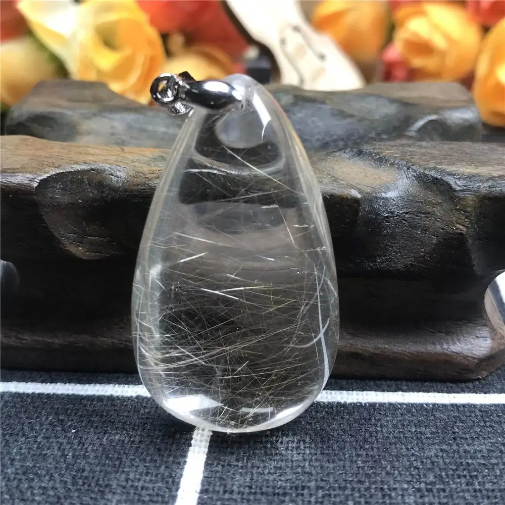 

Natural Gold Hair Rutilated Pendant For Woman Men Lucky Gift 42x18x16mm Beads Stone Reiki Crystal Necklace Pendant Jewelry AAAAA