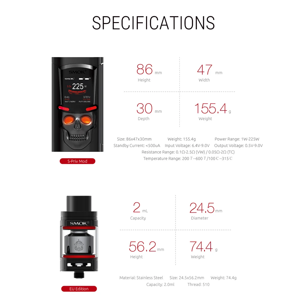 SMOK электронная сигарета S Priv Kit 220W коробка мод Vape E кальян испаритель TFV8 Big baby POD бак
