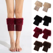 Повседневные женские вязаные ботинки с искусственным мехом; сезон осень-зима; гетры с манжетами; носки; гетры; комплект обуви; Рождественский подарок
