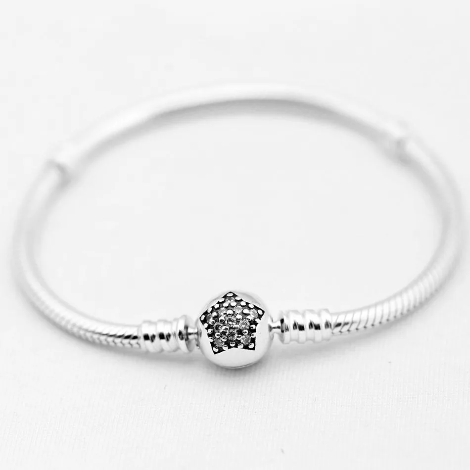 

New 925 Sterling Silver Bracelet Pave Circular Clasp Clip With Crystal Bracelet Bangle Fit Bead Charm DIY Original Jewelry