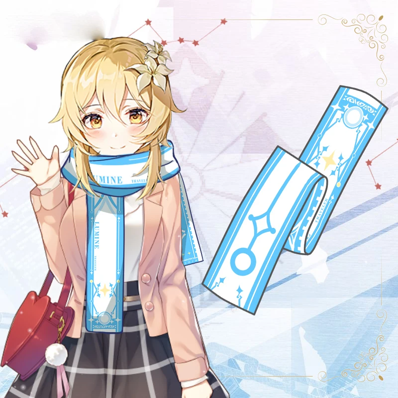 Anime Yuanshen Lumine Aether Cosplay Autumn Winter Warm Soft Neckerchief Student Fashion Scarf Xmas Gifts 160*25cm