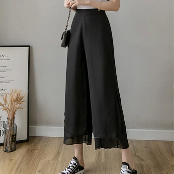 

Female Summer Thin Straight-Leg Pants High-Waisted Pants Loose Pants Divided Skirt Pant Wide leg Pants Chiffon Loose Pants 27F