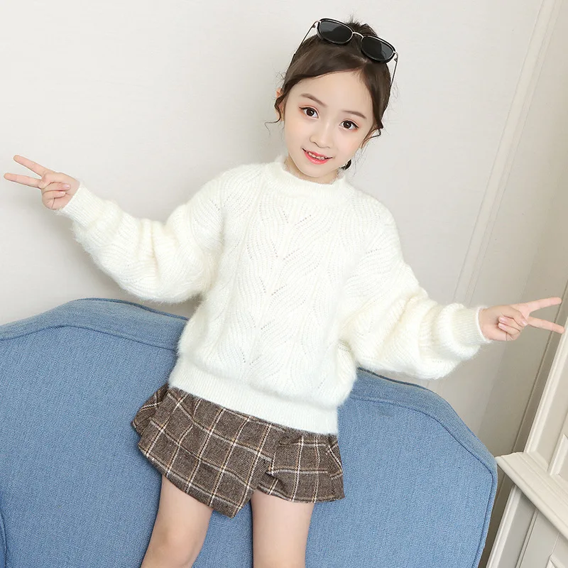

Girl'S Sweater 2019 Autumn & Winter Big Boy Korean-style Western Style Faux Mink Cashmere Pullover Knit Low Waist Jersey