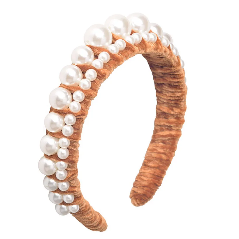 LEVAO Female Pearl Winding Headband Bezel Turban Women Novelly Hairbands Velvet Girls Hair Accessories Headwear Head Hoop Solid - Цвет: G