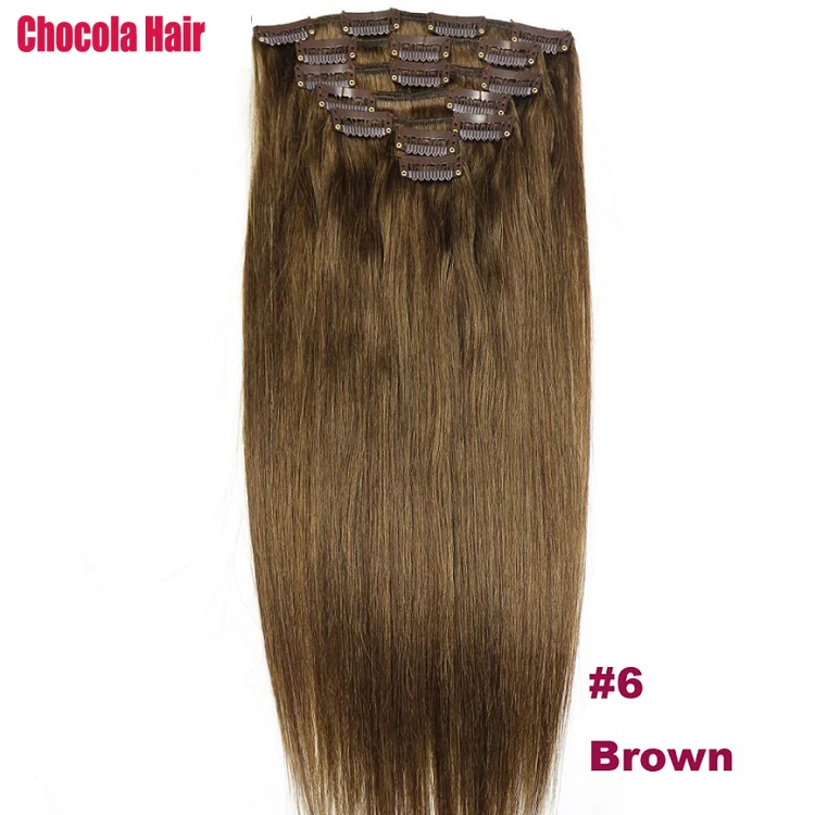 Chocola, бразильские волосы remy на всю голову, 8 шт. в наборе, 160 г, 16-28 дюймов, натуральные прямые человеческие волосы для наращивания на заколках - Цвет: #6