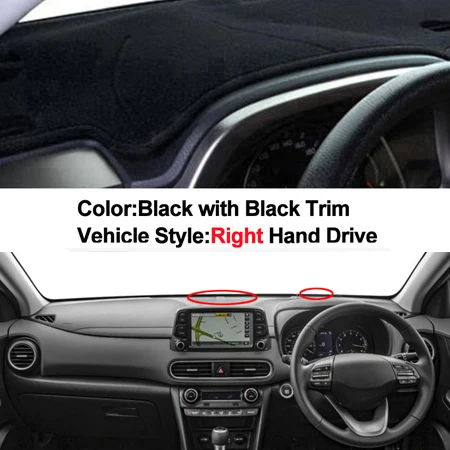 RHD Black Автомобильная внутренняя панель приборов, покрытие, коврик, накидка, коврик, подушка, 2 слоя для hyundai Kona/Kauai LHD RHD, автомобильный Стайлинг - Название цвета: RHD Black