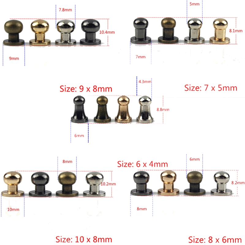 Metal Alloy Knob Screw Rivets Studs DIY Crafts Leather Belt Watchband Round Monk Head Rivets Spikes Decor Nail Buckles 10Sets