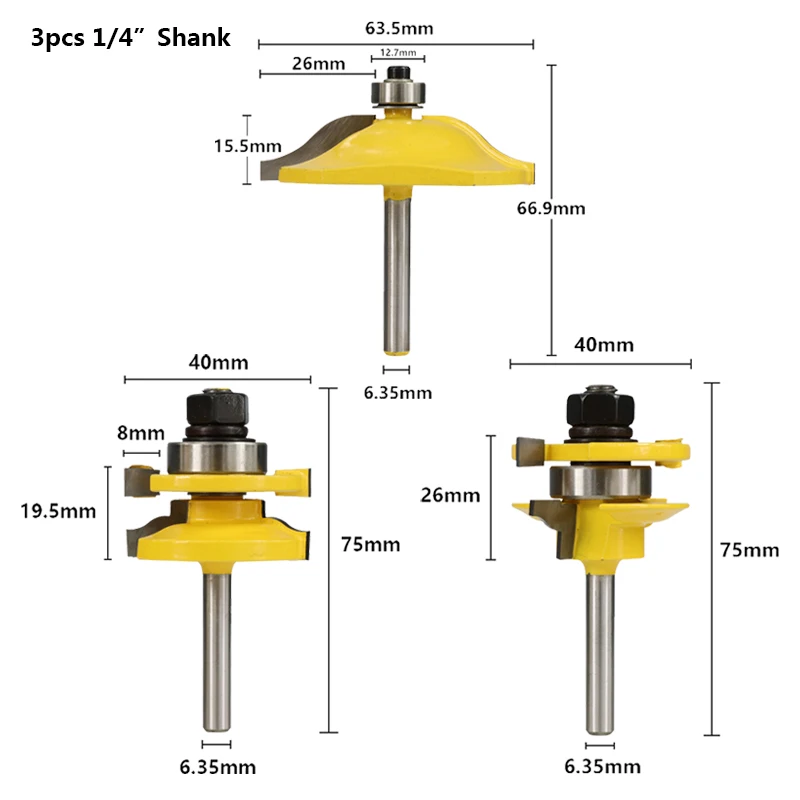 3 шт 1/" 1/4" хвостовик поднятая панель двери шкафа маршрутизатор Набор бит угловой округление фрезы твердосплавные шипы Деревообрабатывающие инструменты