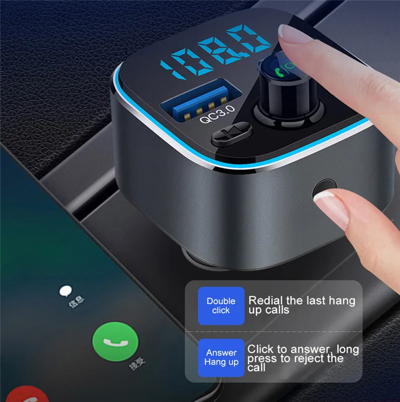 Bluetooth 5,0 fm-передатчик автомобильное зарядное устройство QC3.0 Быстрая зарядка двойной Универсальный USB зарядка для телефона светодиодный mp3-плеер музыкальный плеер