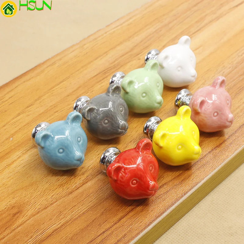 

2 pcs Good family ceramic handle color animal children cartoon handle simple cabinet shoes wardrobe drawer panda handle
