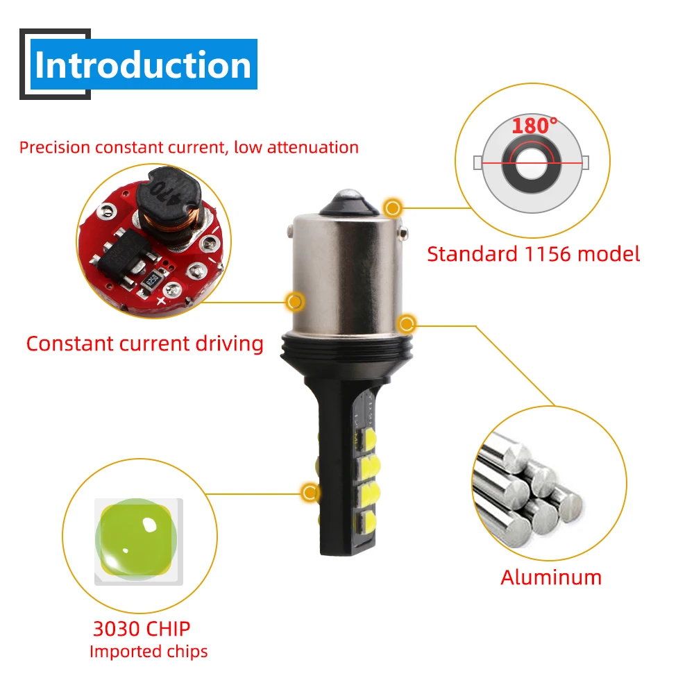 100 х дневные ходовые огни 12V Белый 3030 12 светодиодов SMD Включите свет P21W 1156 BA15S светодиодные лампы 700LM BAU15S 1157 3157 7443 Резервное копирование Хвост Автомобильные стояночные огни индикатор