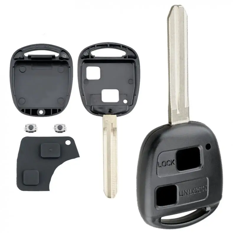 

2 Buttons Black Replacement Car Remote Key Shell with TOY43 Blade / Rubber Button Pad and 2 Micro Switches Fit for Toyota