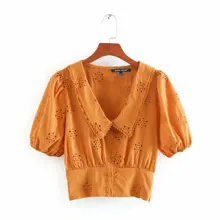 2020 blusa amarilla bordada de algodón zaraing para mujer, blusa vadiming sheining, camisa de talla grande, tops vintage, ropa Cdc9650