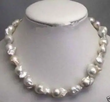 

Jewelry Free Shipping Rare fine Large 15--23mm White Unusual Baroque Pearl Necklace disc Clasp 18 "