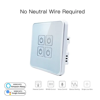 

Zero FireWire Touch Switch Smart Light Switch Panel Wall interruptor 4 Gang wifi light switch Work with Alexa Google Home