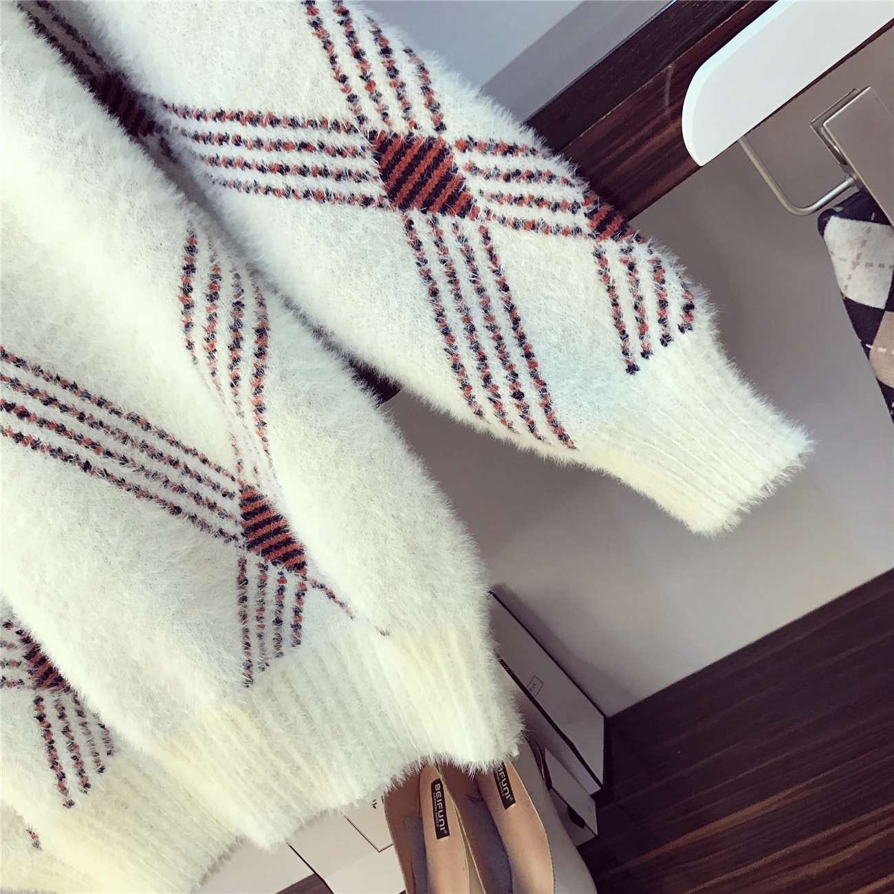 Осенне-зимние темпераментные шерстяные комплекты с юбкой вязаный свитер и клетчатые короткие юбки комплект из двух предметов