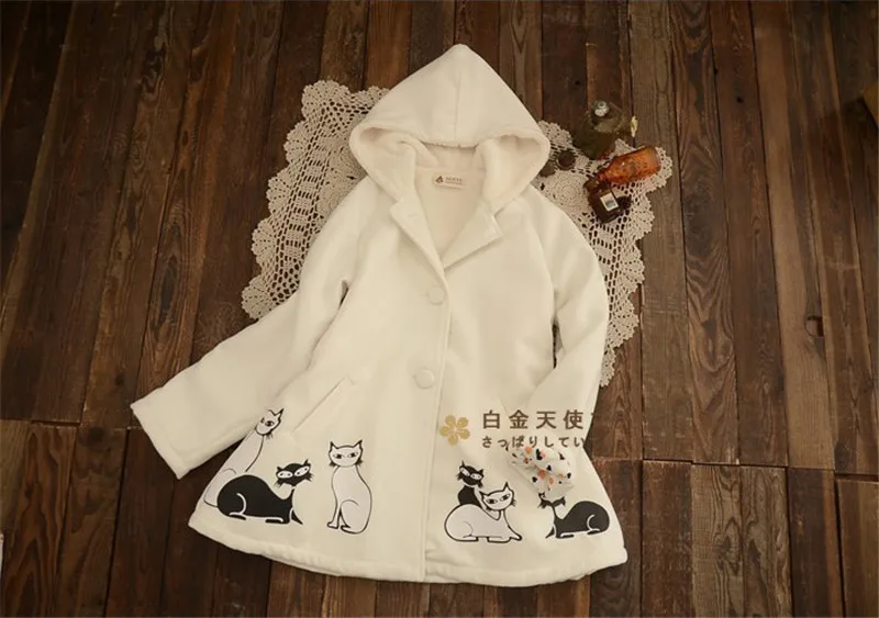 Зимняя куртка в японском стиле для девочек, плащ-накидка, элегантный плюшевый бархатный плащ с плюшевой подкладкой, пальто-пончо с капюшоном для школьников