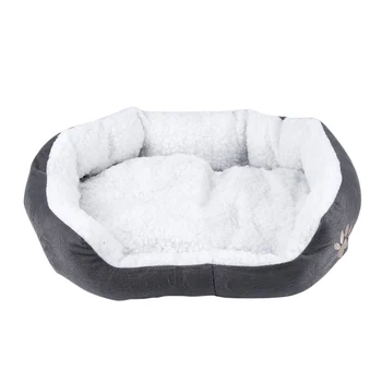 

50 x 40cm Lambskin Dog Paw pattern Pet's Nest Warm Washable Bed Sleeping Fleece Basket with Cushion For Puppy Dog Cat Gray Color