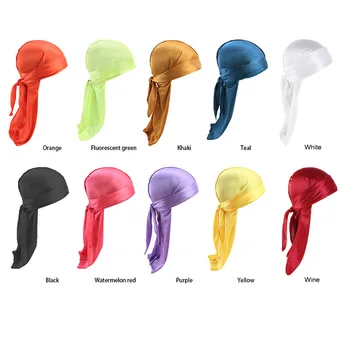

Satin Silky Durags Hair Caps Women Wigs Turban Men Solid Color Hip Hop Cap Long Tail Headwrap Hair Wrap Styling Tool