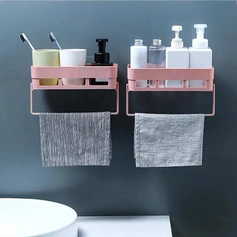 Adhesive Bathroom Shelf Shower Storage Rack Home Shampoo Towel Drain Holder