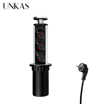 

UNKAS 16A PULL POP UP 3 Power Socket Port Kitchen Table Desktop Sockets Retractable Countertops EU Plug