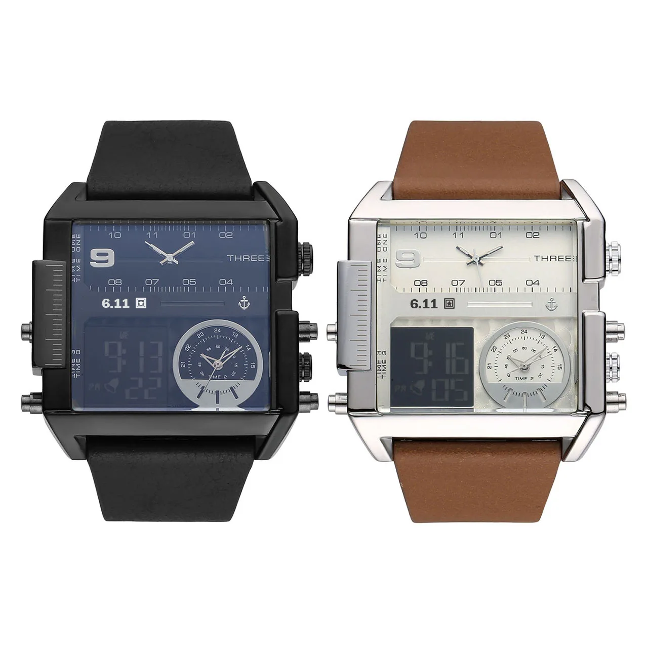 

611 Date 8145 Seconds Waterproof Back Lamp Night Light Dual Display Electronic Watch