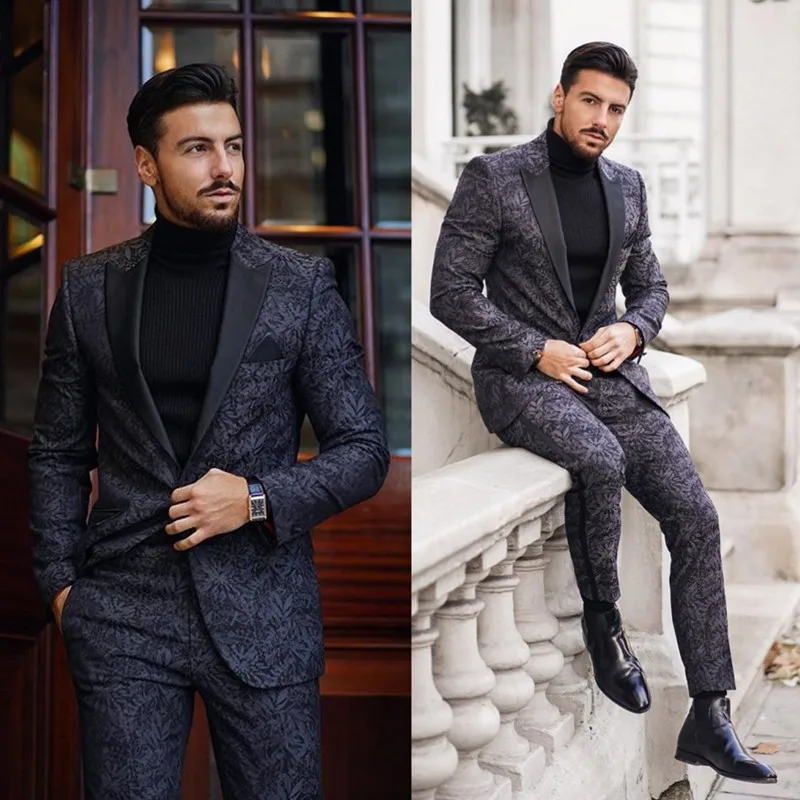 2020 Black Print Mens Suit Two Pieces Slim Fit Jacket Custom Made Tuxedos Groomsmen Suits Top Quality Wedding Suit Jacket Pants Suits Aliexpress