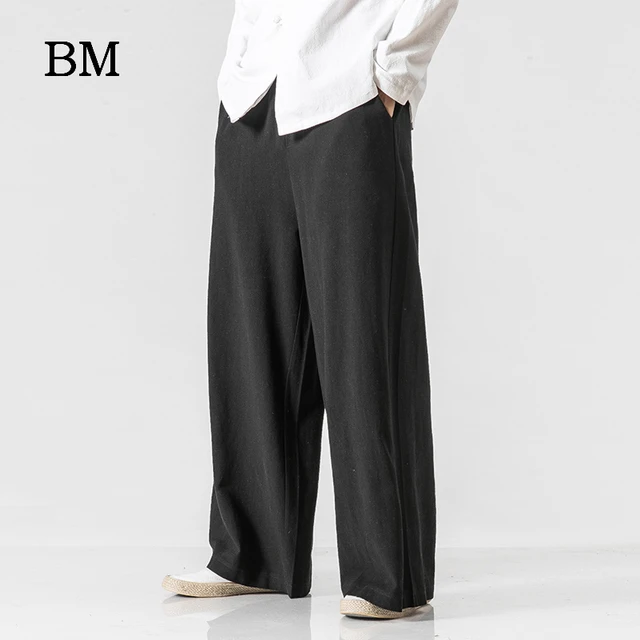 MenS Plus Size Cropped Trousers Cotton And Linen Chinese Style Loose Harem  Pants Linen WideLeg 7Point MenS Trousers CreamyWhite Xl  Walmart Canada