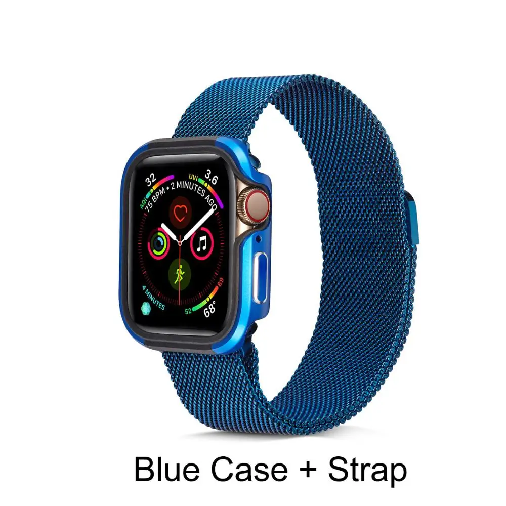 Set-Blue Для Apple Watch Series 5 4 40/44 мм Чехол Премиум Алюминий+ TPU бамперная рама чехол Series 5 браслет для часов «Миланская петля ремешок на запястье браслет - Цвет ремешка: Set-Blue