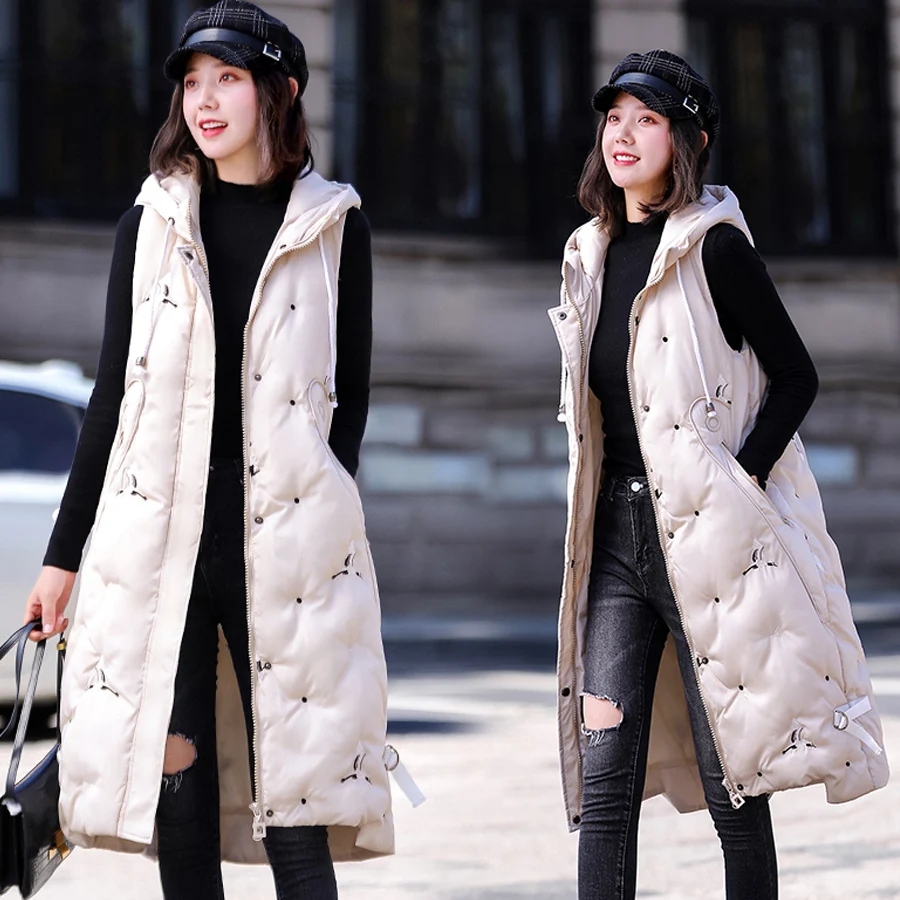 Женский жилет осенне зимняя парка с хлопковой подкладкой капюшоном на молнии