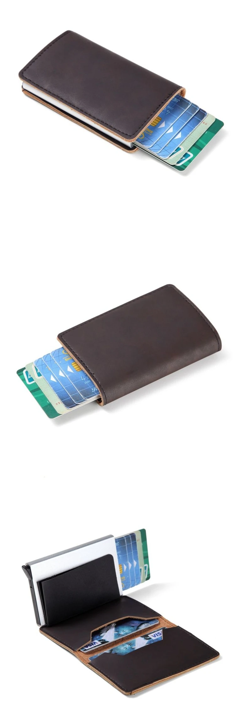 Новинка, женские и мужские бизнес держатели для кредитных карт, RFID Блокировка, противоугонные, из искусственной кожи, женские мини-кошельки, алюминиевый держатель для ID наличных карт