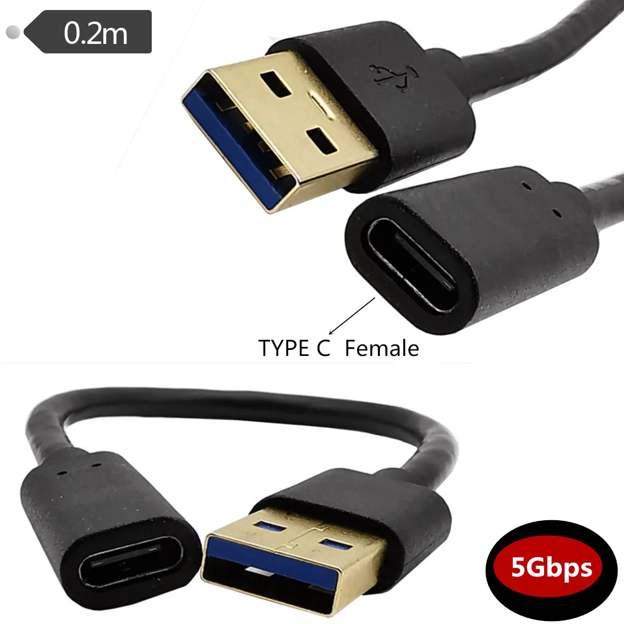 USB A к USB-C Кабель-адаптер, тип A 3,0 папа к type C Женский конвертер данных и зарядки для ноутбуков и ПК 0,2 м;
