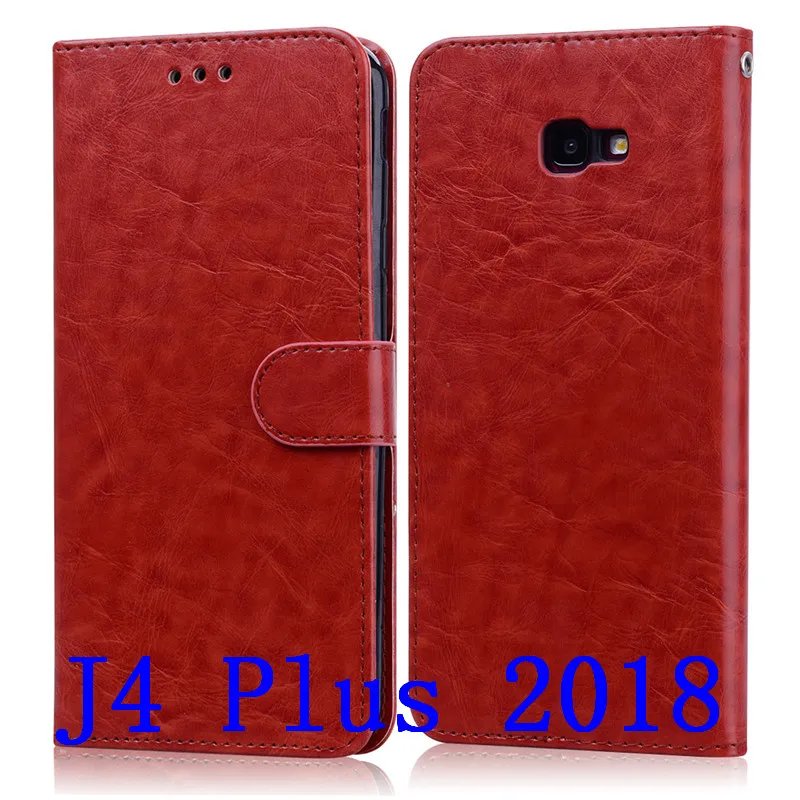 Brown Кожаный чехол для samsung Galaxy J4 чехол Чехол-портмоне с откидной крышкой для samsung Galaxy J4 Plus чехол для Coque samsung J4 чехол - Цвет: Brown