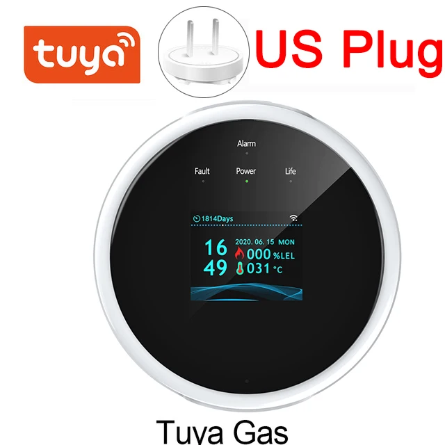 Tuya Smart Wifi Natural Gas Alarm Sensor With temperature function Combustible Gas Leak Detector LCD Display with time display security panic button Alarms & Sensors