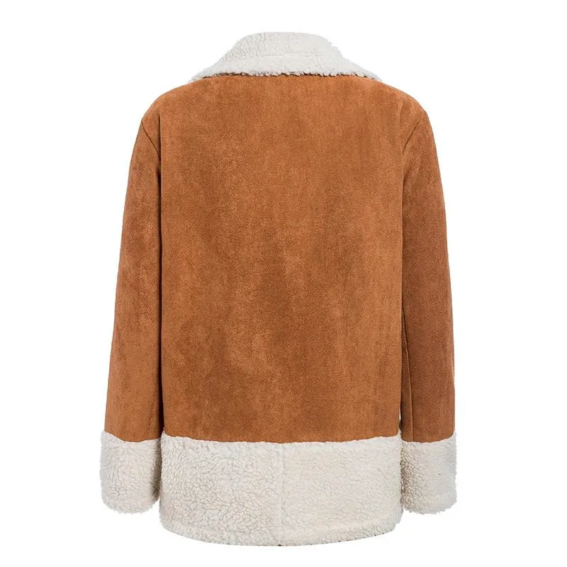 Женское пальто из искусственного меха, куртка с плюшевым мишкой, Женское пальто из искусственного меха с отворотами, зимнее пальто большого размера, плюшевая куртка