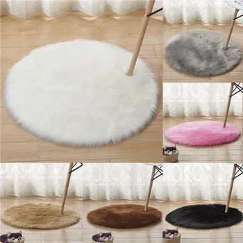 

Round plush soft carpet faux fur area rug Washable Fluffy Seat Pad Shaggy Silky Anti-slip Floor Mat for Living Room bedroom home