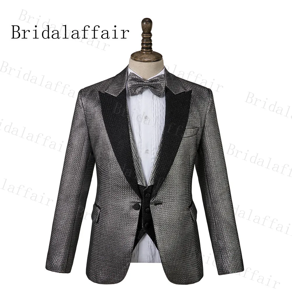 Bridalaffair стиля хэви-метал мужские костюмы синяя лента черный уникальный свадебный дизайн мужской смокинг жениха костюм элегантное платье 3 шт