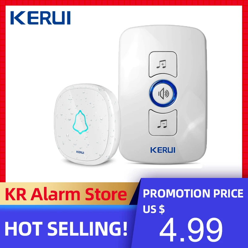 

KERUI High Quality Home Security Wireless Welcome Emergency Alarm Door Bell 433MHz Entry Door Alert Waterproof Button Doorbell